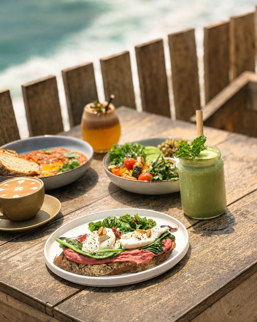 Brunch bowls above the surf