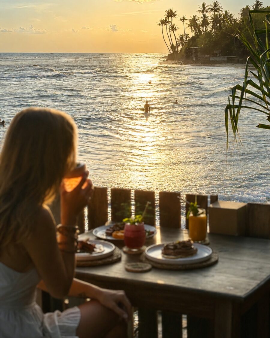 A drink with an ocean view